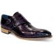 Duca Di Matiste "Vergato" Purple Genuine Calfskin Alligator Print Double Monk Strap Loafer Shoes.